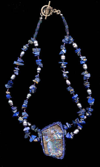 Double strand lapis choker with opal